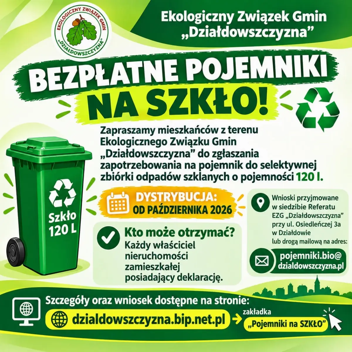 Bezpłatne pojemniki na odpady szklane dla mieszkańców Działdowszczyzny