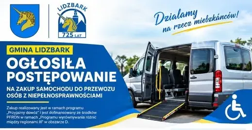 Ogłoszenie o przetargu na zakup samochodu dla osób z niepełnosprawnościami w Gminie Lidzbark